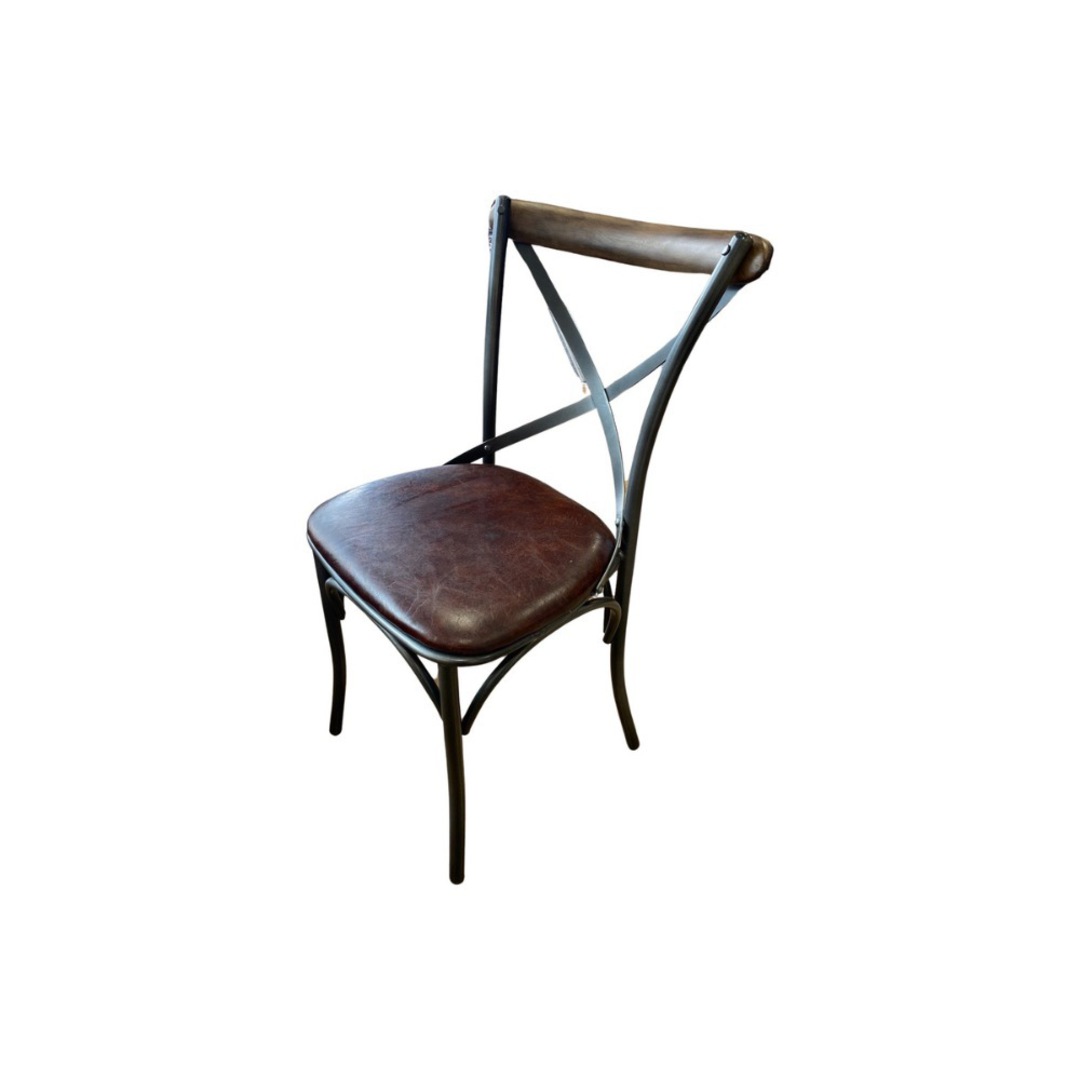 Cross Back Dining Chair With Brown Leather Seat image 0